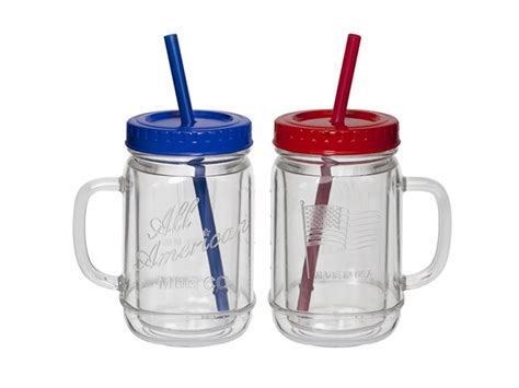 2-Pack Mason Jar Mugs w/Lids & Straws