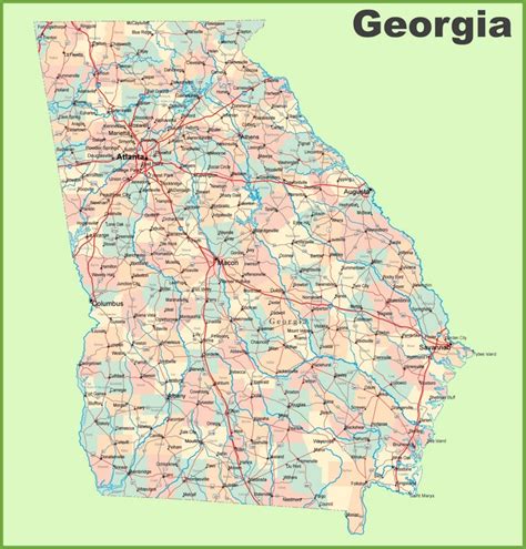 Georgia road map with cities and towns