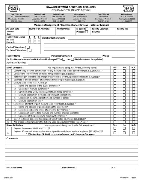 DNR Form 542-8120 Download Fillable PDF or Fill Online Manure Management Plan Compliance Review ...