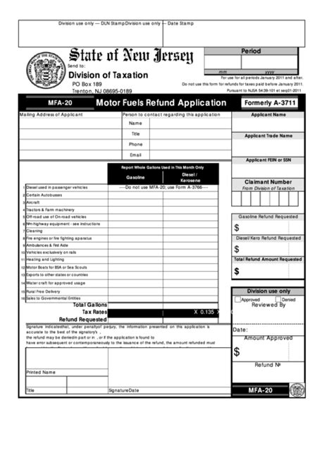 Fillable Form Mfa-20 - Motor Fuels Refund Application printable pdf download