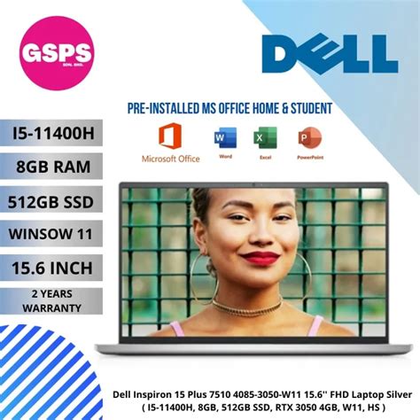 Dell Inspiron 15 Plus 7510 4085-3050-W11 15.6'' FHD Laptop Silver ( I5-11400H, 8GB, 512GB SSD ...