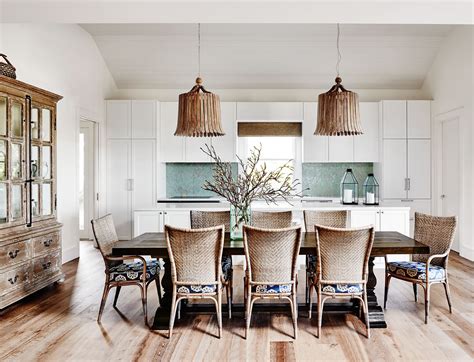 Dining room from Hamptons-style holiday home on Victoria's Mornington Peninsula. Photography ...