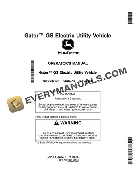 John Deere Gator GS Electric Utility Vehicles Operator Manual OMUC35491