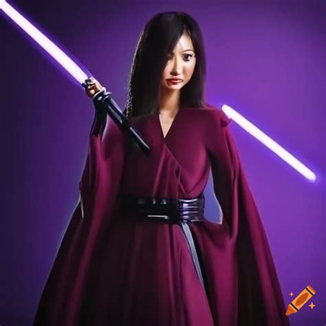 Brenda song in sith robes holding a purple lightsaber