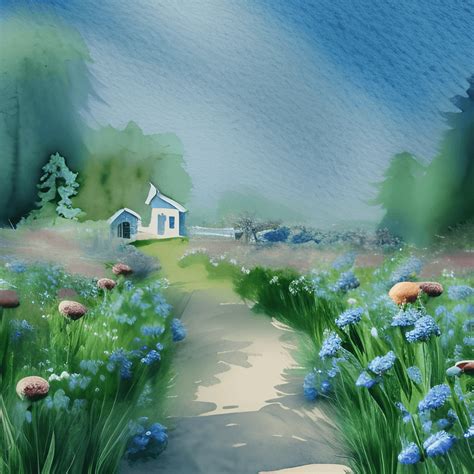 Magic Forest Pale Blue Sky Flowers Cottages Muted Pale Colors Accurate ...