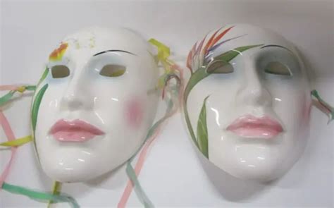 2 VANDOR 1984 Pelzman Designs Japan Floral Ceramic Masks Wall Decor $32.99 - PicClick