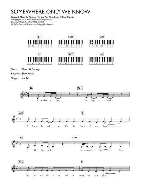 Somewhere Only We Know by Lily Allen Sheet Music for Piano Chords/Lyrics at Sheet Music Direct