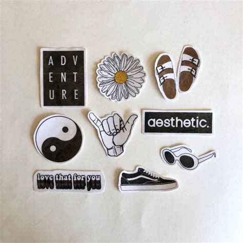 White and Black Aesthetic Waterproof Stickers pack of 9 / - Etsy UK