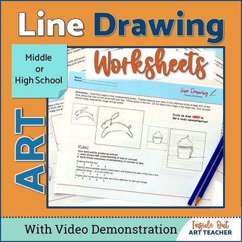 Line Drawing Worksheets - Middle School Art - High School Visual Art Sub Plan | Inside Out Art ...