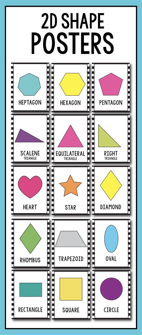 2D Shapes printable posters for preschool, first grade and kindergarten ...