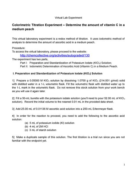 Colorimetric Titration Experiment - Virtual Lab Experiment Colorimetric ...