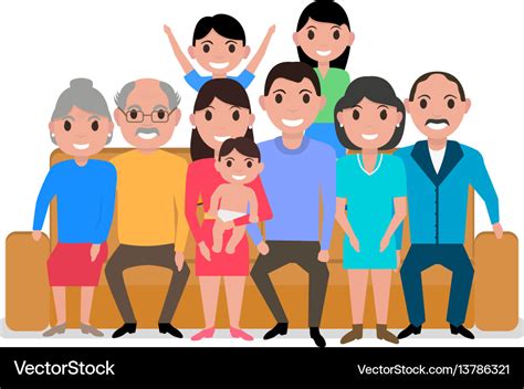 Cartoon big happy family on sofa Royalty Free Vector Image