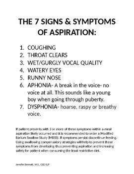 The 7 Signs and Symptoms of ASPIRATION **Informative Handout** | TpT