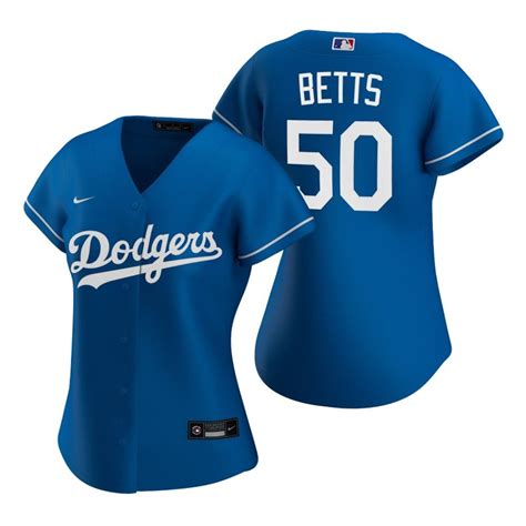 Women's Dodgers #50 Mookie Betts baseball jersey blue