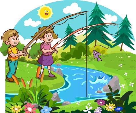 doodle niños pescando en el río ilustración vector de dibujos animados 19015822 Vector en Vecteezy