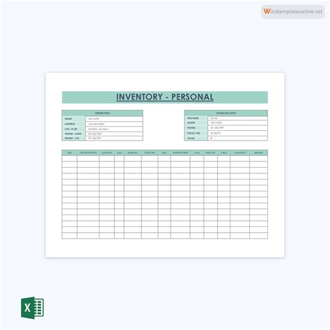 Food Inventory Template Excel