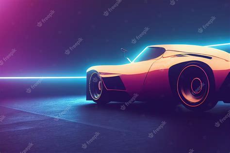 Premium Photo | Futuristic retro wave synth wave car retro sport car with neon backlight contours