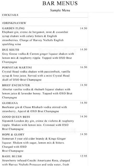 OXO Tower Bar Menu, Menu for OXO Tower Bar, South Bank, London - Zomato UK