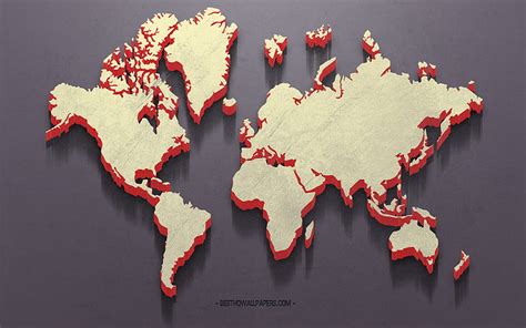 Retro 3d world map, gray background, 3d brown world map, continents, world map, HD wallpaper ...