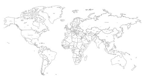 10 Best Black And White World Map Printable | World map coloring page, World map outline, Blank ...