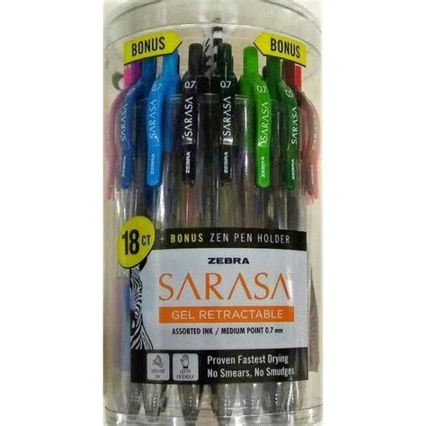 Zebra Pen Sarasa Retractable Gel Ink Pens, Medium Point 0.7mm, Assorted Color Rapid Dry Ink, 18 ...