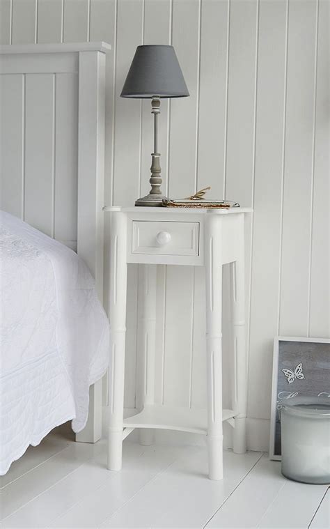 Narrow & White Bedside Tables | New England Bedroom Furniture | Narrow white bedside table ...