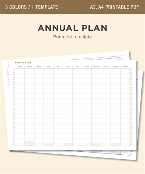 Annual Plan Printable, Annual Planner Template, Annual Reminder, Annual Action Plan, A4 PDF, A3 ...