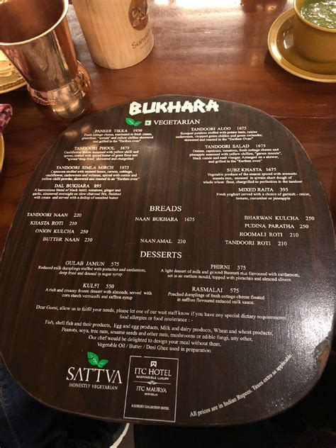 Menu at Bukhara, New Delhi, ITC MAURYA