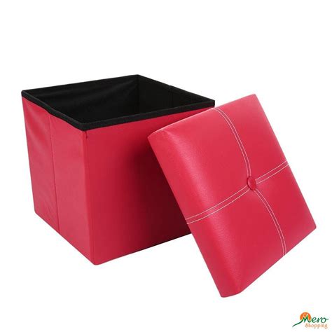 Buy Faux Leather Ottoman Storage Stool Box-Red in Kathmandu,Nepal.