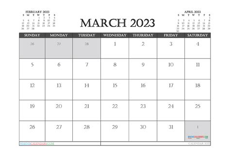 March 2023 Calendar With Holidays Free (23295)