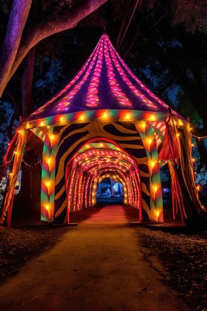 Premium AI Image | Circus tent entrance with glowing lights at night ...