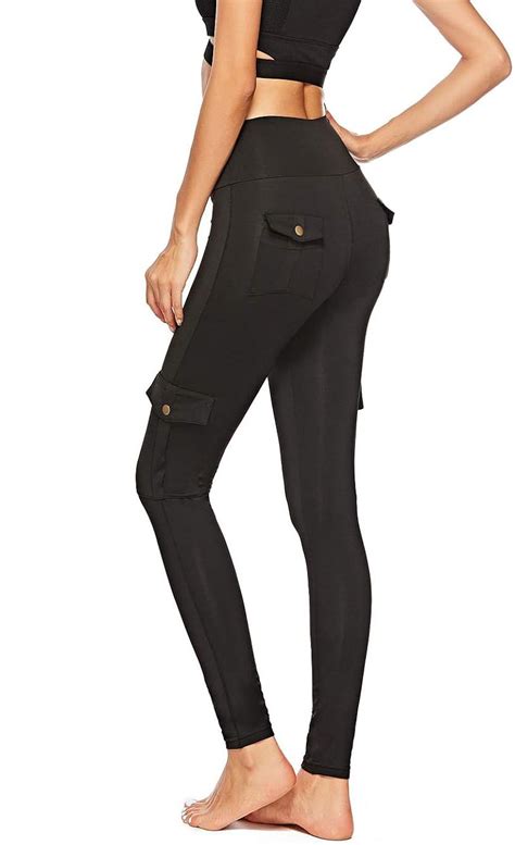 Women's Eco-Friendly Button Pockets Stretchy Soft Yoga Leggings Pants Cargo Pants High Waisted ...