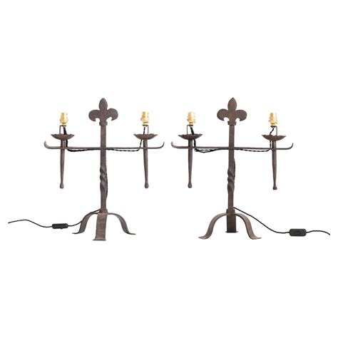 French Forged Iron Candlestick Table Lamps Circa 1870 For Sale at 1stDibs