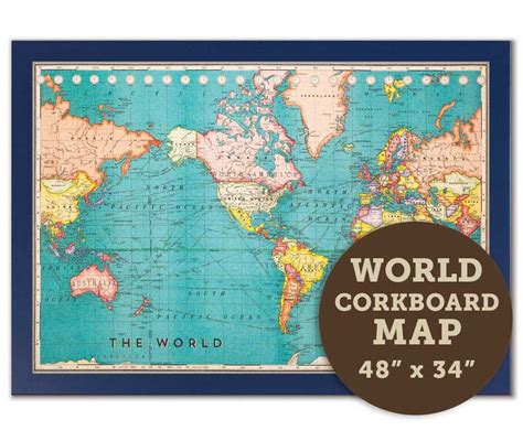 Cork Board World Map now available in your choice of wood frames - size: 48" x 34" Large Cork ...