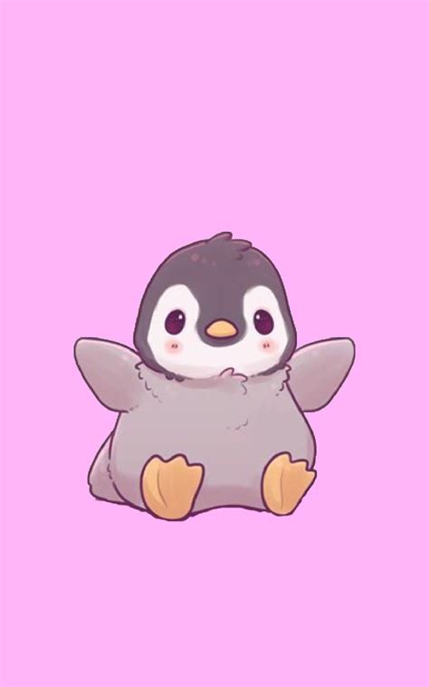 a small penguin sitting on top of a pink background