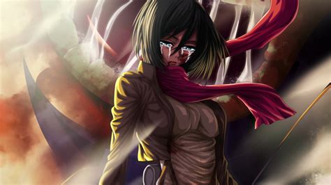 Attack On Titan Mikasa Ackerman Crying With Red Scarf HD Anime ...