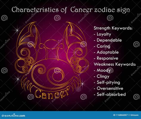 Characteristics of Cancer Zodiac Sign Stock Vector - Illustration of emotional, sympathetic ...