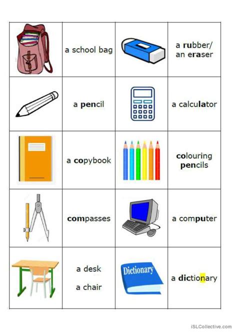 School things: English ESL worksheets pdf & doc