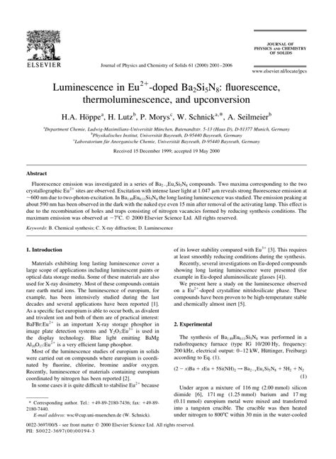 (PDF) Luminescence in Eu2+-Doped Ba2Si5N8: Fluorescence, Thermoluminescence, and Upconversion