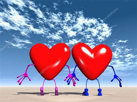 Two 3d hearts, holding hands. — Stock Photo © njaj #6594120