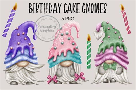 Birthday Cake Gnomes and Candle Clipart (1251543) | Gnomes, Party ...