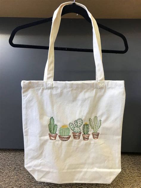 Embroidered Canvas Tote bag cactus shopping bag everyday tote succulents totes tote bags ...