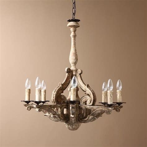 Retro French Country Carved Wood 8-Light Distressed Candle-Style Chandelier in 2020 | Candle ...