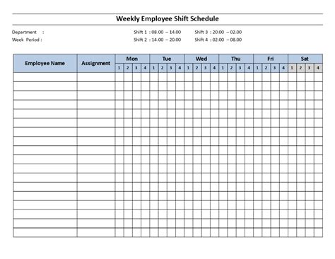 Weekly employee Shift Schedule Mon to Sat 4 Shift | Templates at ...