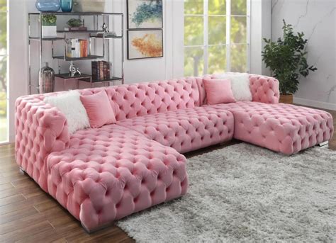 ELEGANTE Pink Velvet Double Chaise Sectional - CB Furniture