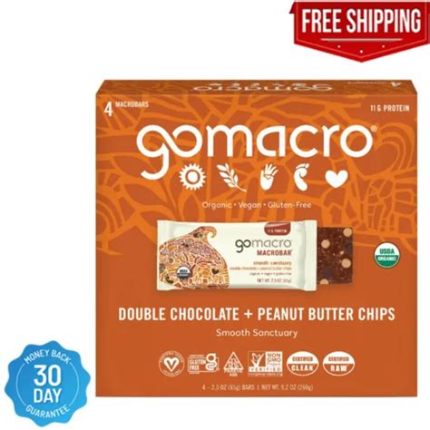 GOMACRO MACROBAR ORGANIC Vegan Protein Bars - Double Chocolate + Peanut ...