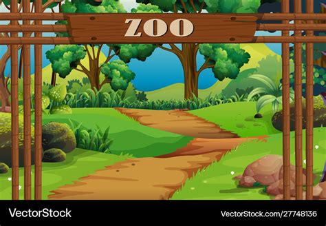 Background scene zoo with sign and trail Vector Image