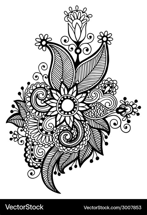 Black line art ornate flower design Royalty Free Vector