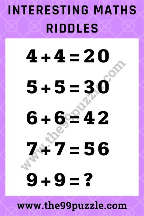 Interesting math riddles with answers for adults | Math riddles, Maths ...