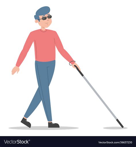 Blind man walking with cane isolated Royalty Free Vector